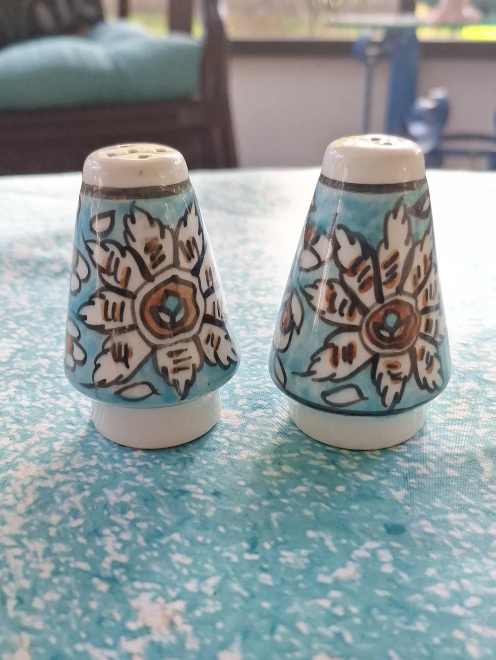 Hand-Painted Floral Ceramic Salt & Pepper Shakers - Turquoise